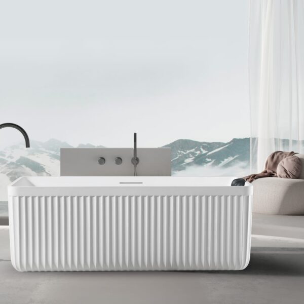Modern Rectangular Freestanding Bathtub with Fluted